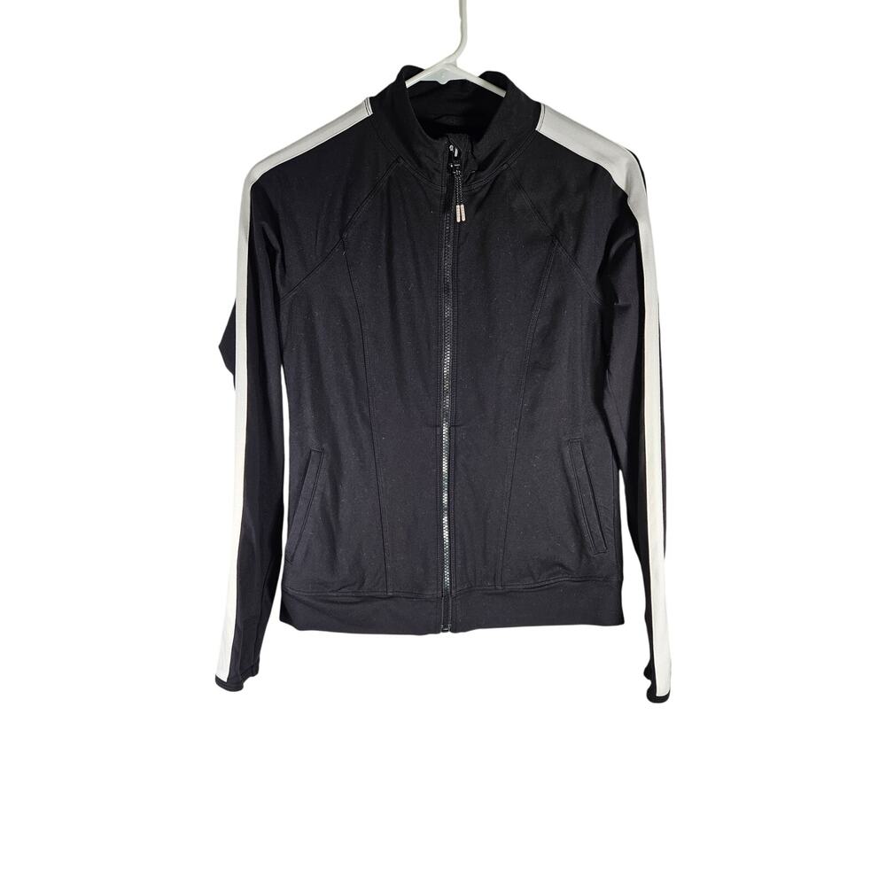 Athleta Girl Black Track Jacket White Stripe Sleeve Size‎ XL 14 Pockets